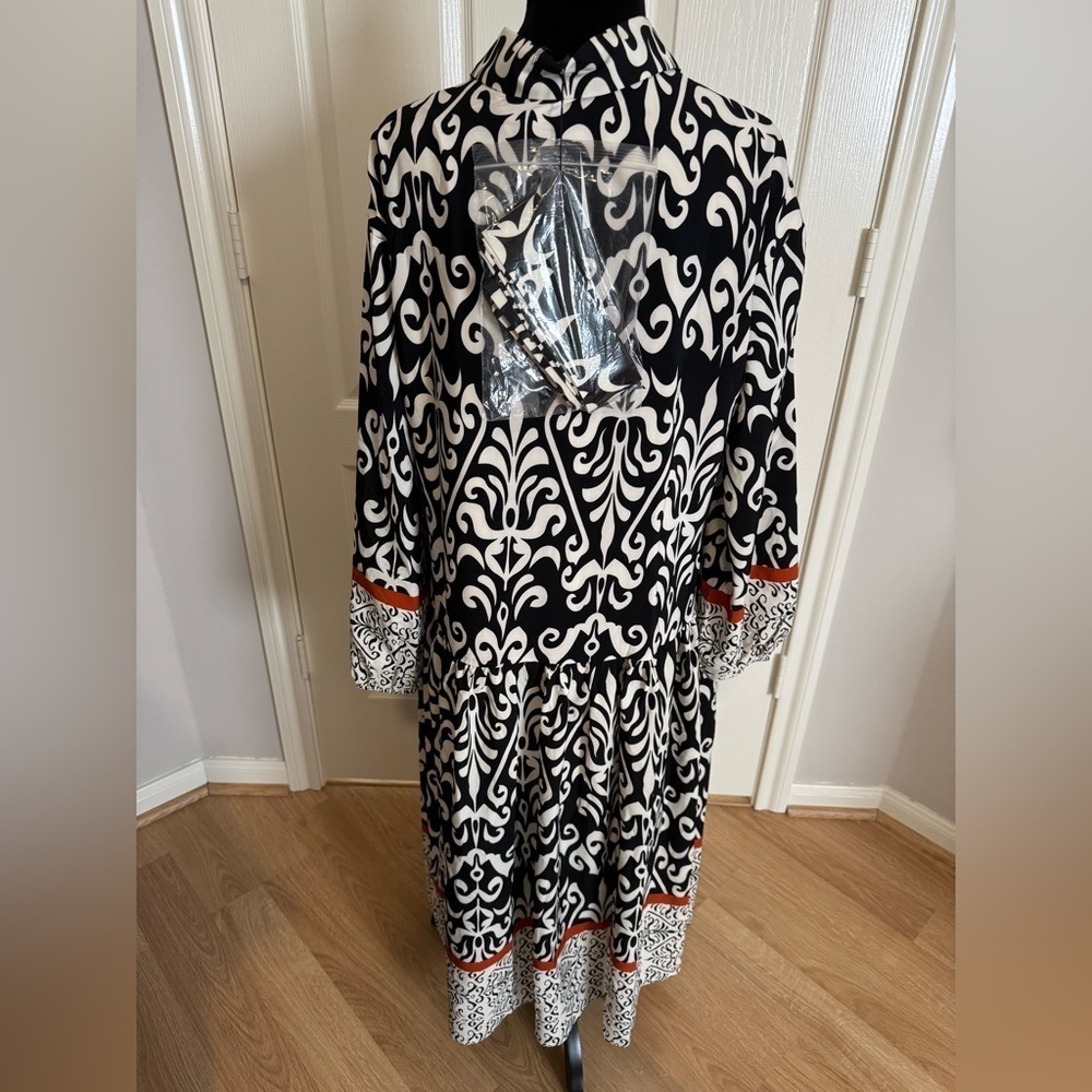 GRACIA Tiered Belted Paisley Print Bishop Sleeve Midi Dress Size Medium NWT - Picture 5 of 8